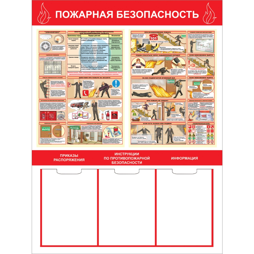 Стенд. Пожарная безопасность Пленка 1000х750 (3 кармана пластик)